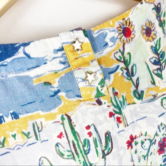 ModCloth Travel Road Trip Colorful Novelty Print Linen Blend Blouse Top - Picture 4 of 6